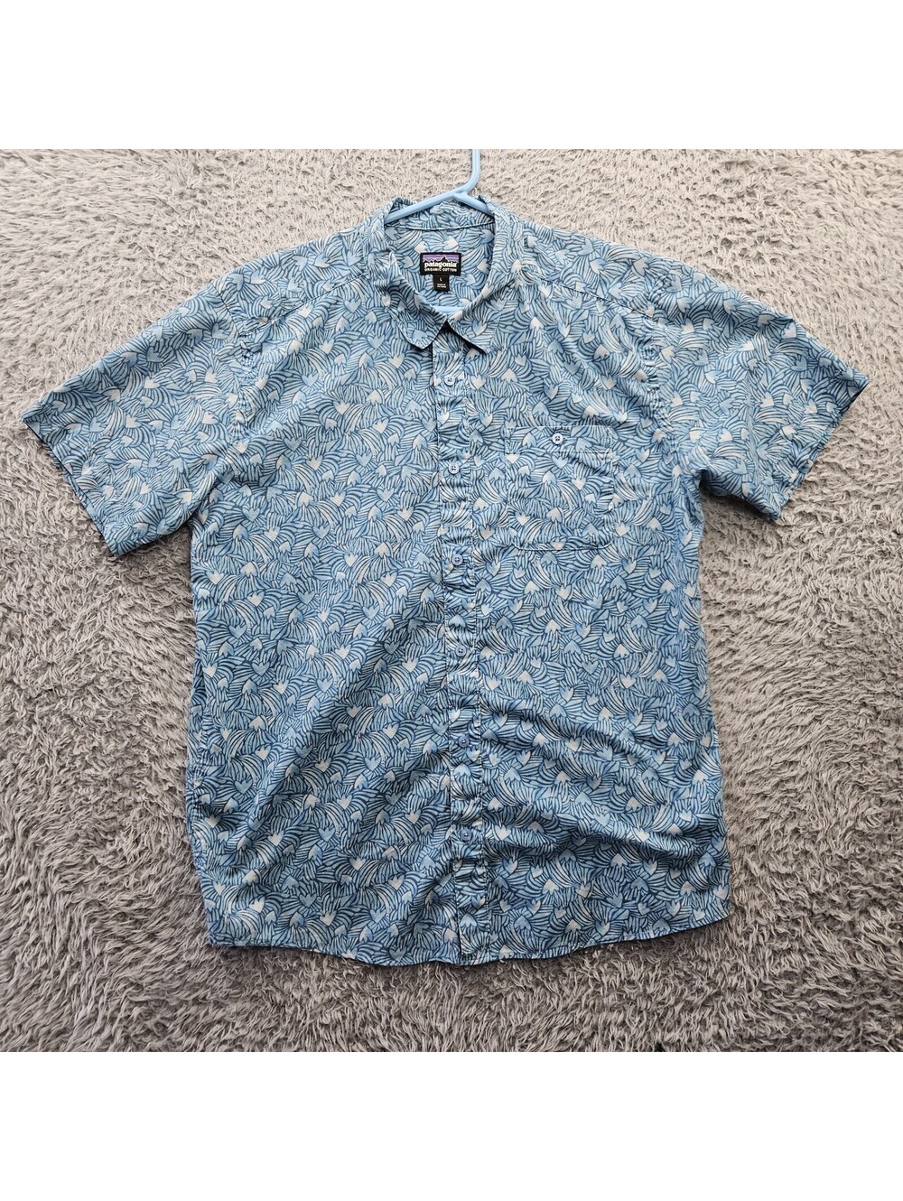 Patagonia Go To Hawaiian Shirt Men Large Blue Floral Organic Cotton Blend